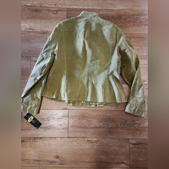 NWT Kasper Green Suede Leather Zip front Jacket Pleated Ruffled Women S PETITE - Picture 10 of 10